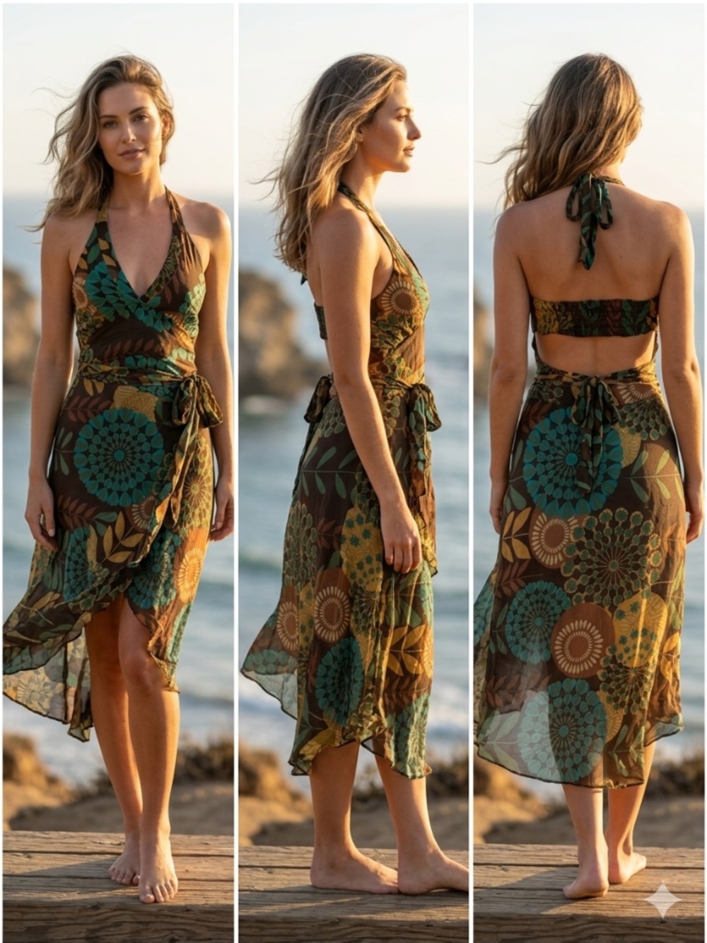 Boho-Chic Floral Halter Wrap Dress